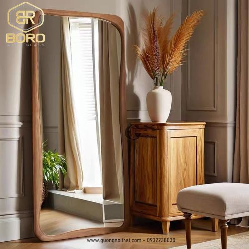 Gương toàn thân phong cách Bắc Âu, gương gỗ phòng ngủ gia đình, phòng khách, gương thử đồ cửa hàng quần áo CNC153, kích thước 80*180 cm