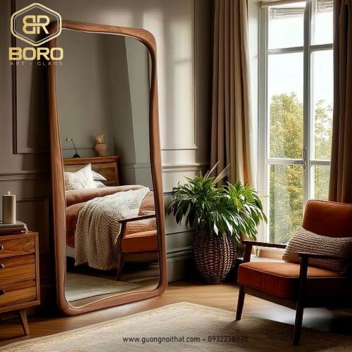 Gương toàn thân phong cách Bắc Âu, gương gỗ phòng ngủ gia đình, phòng khách, gương thử đồ cửa hàng quần áo CNC153, kích thước 80*180 cm