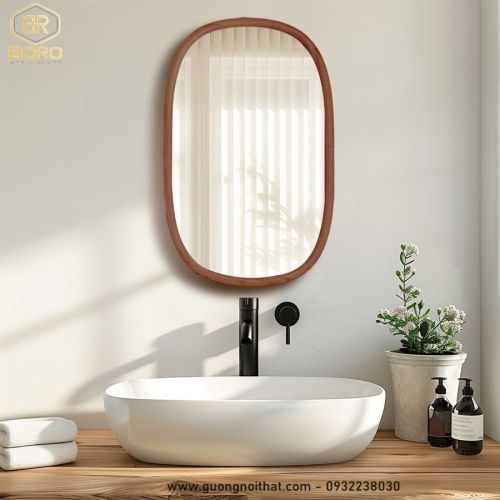 Gương phòng tắm, gương trang trí, gương khung gỗ CNC154, kích thước 60*80cm