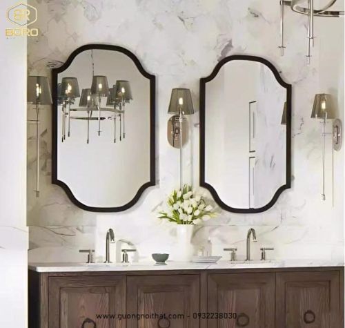 Gương khung gỗ CNC159, kích thước 60*80 cm