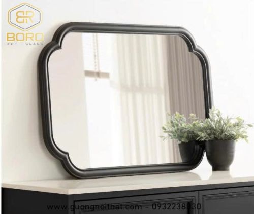 Gương trang trí, gương khung gỗ tự nhiên bản soi CNC160, kích thước 60*90cm