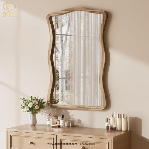 Gương treo tường gợn sóng, gương trang trí, gương trang điểm CNC162, kích thước 60*90 cm