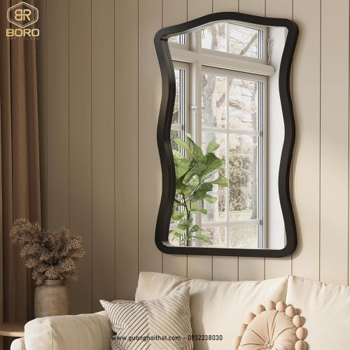 Gương treo tường gợn sóng, gương trang trí, gương trang điểm CNC162, kích thước 60*90 cm