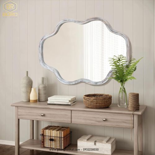 Gương trang điểm hình đám mây không đều cho phòng tắm, phòng ngủ, phòng khách, lối vào CNC163, kích thước 60*90 cm