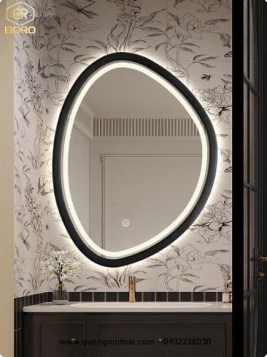 Gương hình giọt nước khung gỗ có đèn led CNC40-LEDVIEN, kích thước 60*80cm