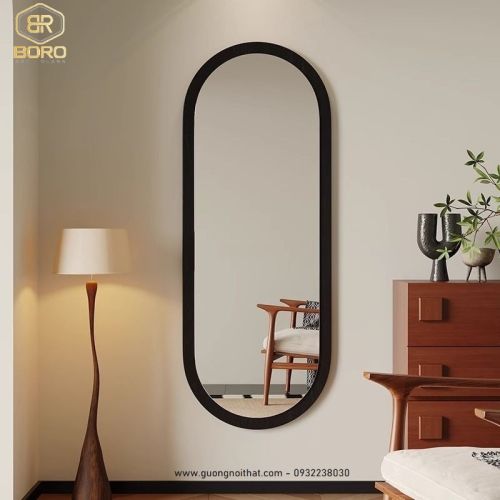 Gương soi toàn thân dáng oval khung gỗ KGBR90, KT theo yêu cầu