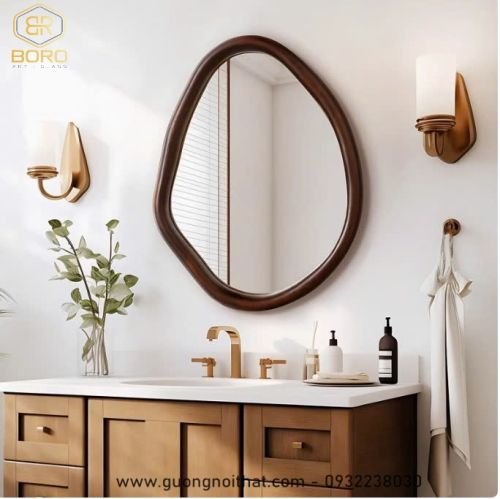 Gương nghệ thuật hình dạng bất thường khung gỗ CNC121, kích thước 60*75cm