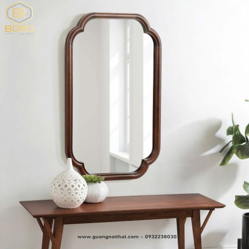 Gương trang trí, gương khung gỗ tự nhiên bản soi CNC160, kích thước 60*90cm