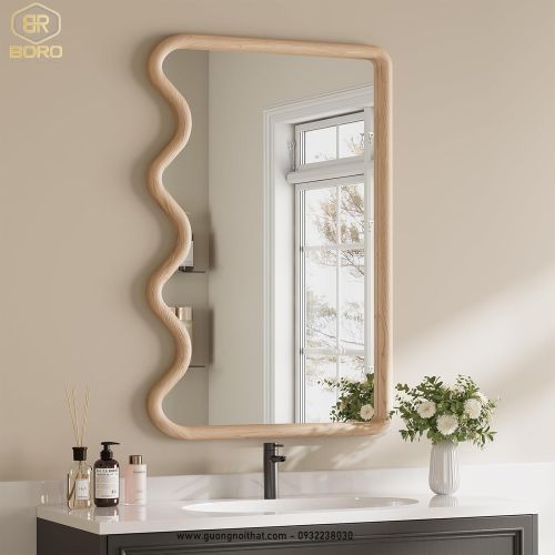 Gương treo tường gợn sóng, gương trang trí, gương trang điểm CNC164, kích thước 60*90 cm