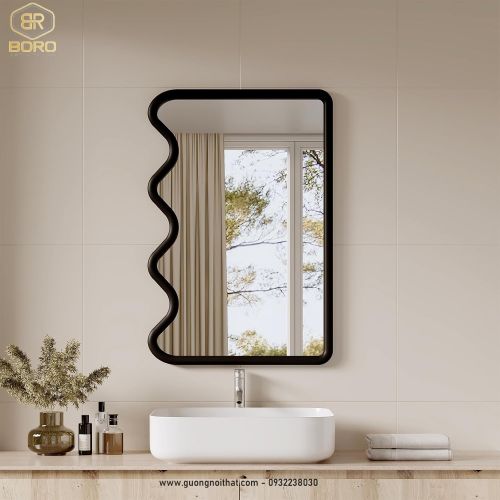 Gương treo tường gợn sóng, gương trang trí, gương trang điểm CNC164, kích thước 60*90 cm
