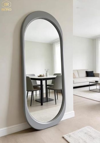 Gương soi toàn thân hình dạng bất đối xứng kiểu Pháp khung gỗ tự nhiên CNC176, kích thước 70*170cm