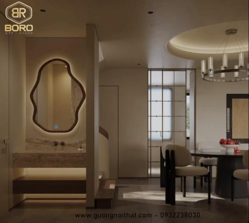 Gương trang điểm kiểu Bắc Âu hình dạng độc đáo, nghệ thuật có đèn led CNC177-LED, kích thước 60*90 cm