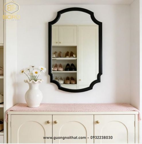 Gương khung gỗ tự nhiên cao cấp CNC181, kích thước 60*90cm