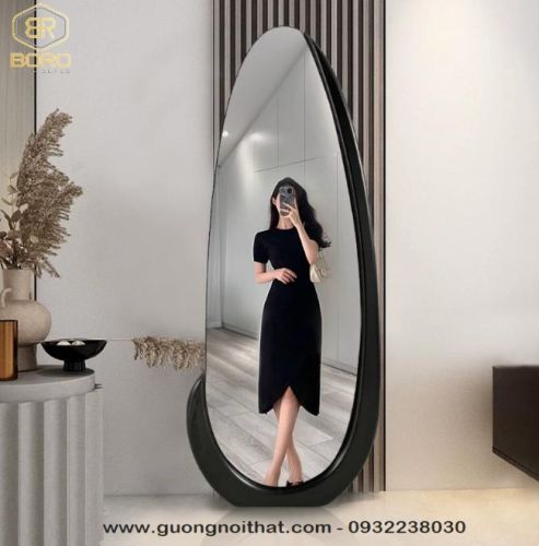 Gương soi toàn thân hình dạng bất đối xứng kiểu Pháp khung gỗ tự nhiên CNC185, kích thước 60*160cm