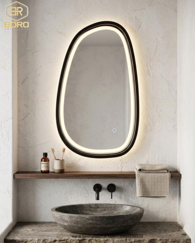Gương khung gỗ trang trí có đèn led viền sáng CNC188-LED, kích thước 60*90 cm