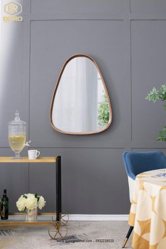 Gương trang trí kiểu Bắc Âu, Gương nhà tắm khung gỗ CNC189, kích thước 60*90 cm