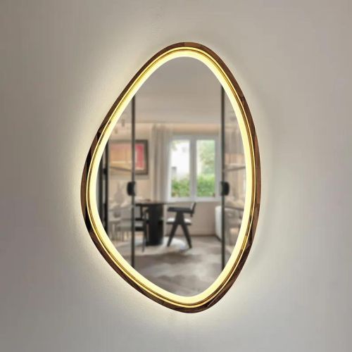 Gương kiểu Bắc Âu, Gương nhà tắm khung gỗ có đèn led CNC190-LEDVIEN, kích thước 60*90 cm