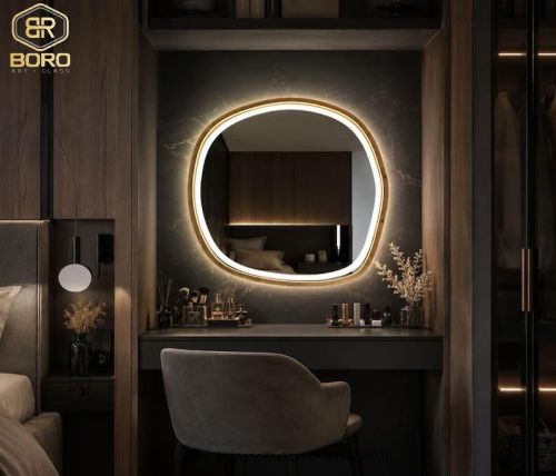 Gương khung gỗ trang trí có đèn led viền sáng CNC195-LEDVIEN, kích thước 60*60 cm