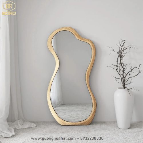 Gương soi toàn thân hình dạng bất đối xứng kiểu Pháp khung gỗ tự nhiên CNC202, kích thước 80*170cm