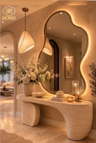 Gương khung gỗ trang trí có đèn led hắt sau CNC215-LED, kích thước theo yêu cầu