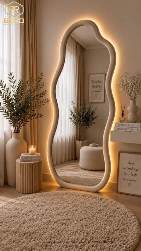 Gương soi toàn thân dáng lượn sóng kết hợp đèn LED hắt sáng CNC222-LED, kích thước theo yêu cầu