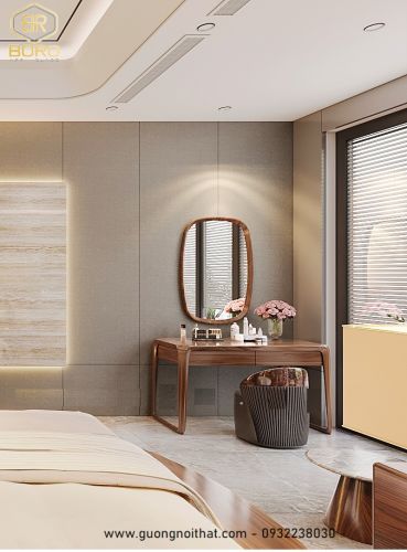 Gương khung gỗ tự nhiên bản vát CNC226, kích thước 60*80cm