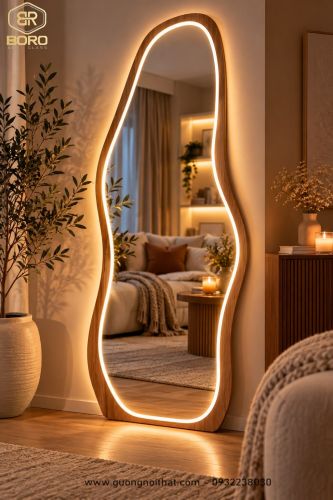 Gương toàn thân treo tường có led kiểu dáng đặc biệt CNC227-LEDVIEN, kích thước 65*165 cm