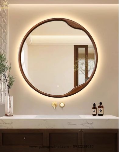Gương trang trí phong cách Bắc Âu có led CNC76-LED. Kích thước 80*80cm
