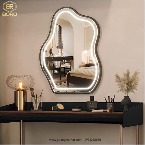 Gương khung gỗ bàn trang điểm có led CNC92-LEDVIEN, kích thước 60*80cm