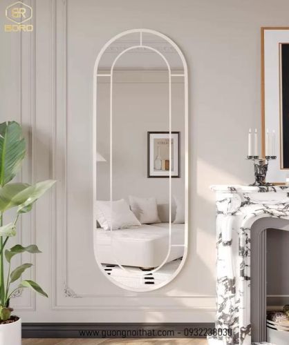 Gương treo tường hình bầu dục kiểu Pháp khung inox INOXBR165, kích thước 60*170cm