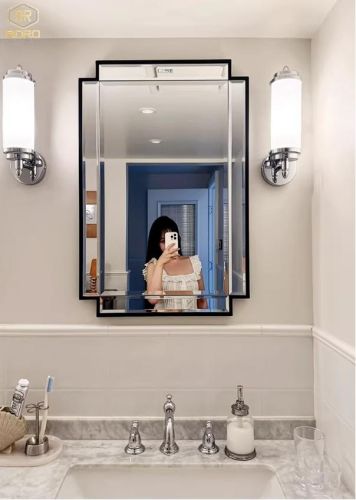 Gương khung inox, Gương trang điểm phong cách Châu Âu, gương trang trí INOXBR171, kích thước 70*100cm