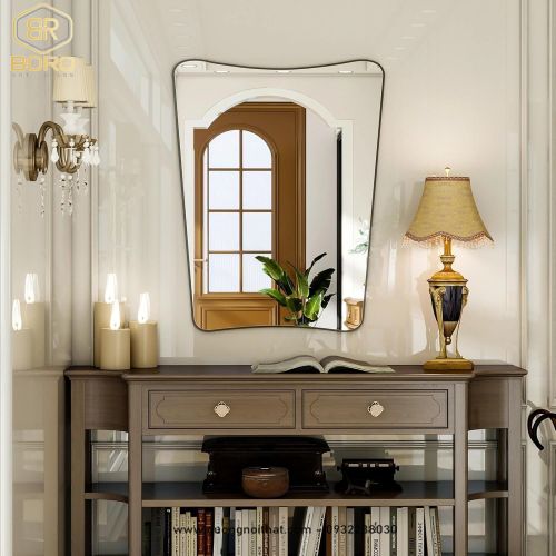 Gương nghệ thuật cong treo tường, gương khung inox INOXBR178, KT 55*80cm