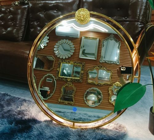 Khung gương inox 304 mạ vàng có led INOXLED403, kích thước D70cm