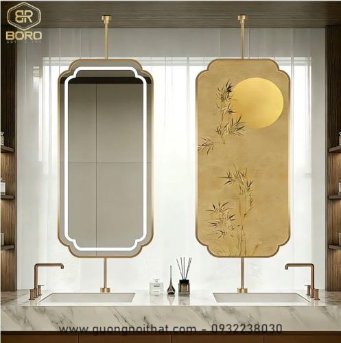 Gương led khung inox có thanh đỡ treo cửa sổ, treo tường INOXLED409