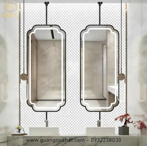 Gương led khung inox có thanh đỡ treo cửa sổ, treo tường INOXLED409