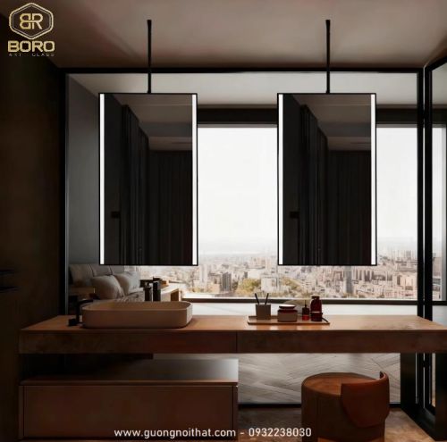 Gương khung inox treo trần có led INOXLED410 kích thước theo yêu cầu