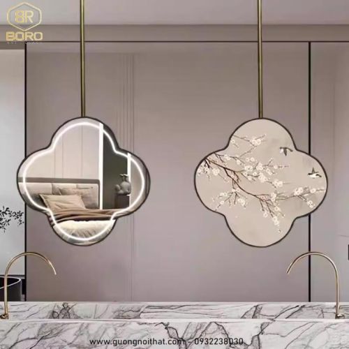 Gương treo tường hình hoa một thanh có đèn INOXLED411 kích thước theo yêu cầu