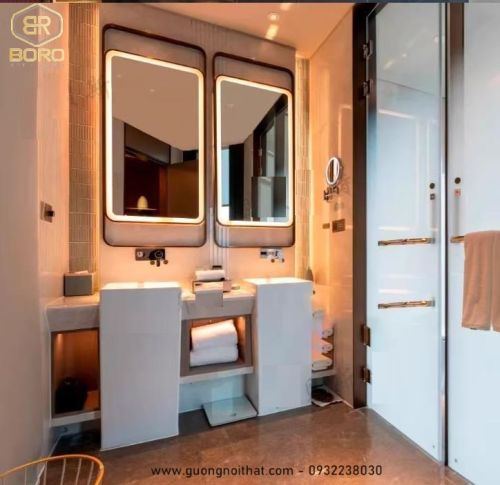 Gương led khung inox có thanh đỡ treo cửa sổ, treo tường INOXLED408