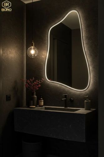 Gương led có nút cảm ứng, gương nhà tắm phi định hình LED017, kích thước theo yêu cầu