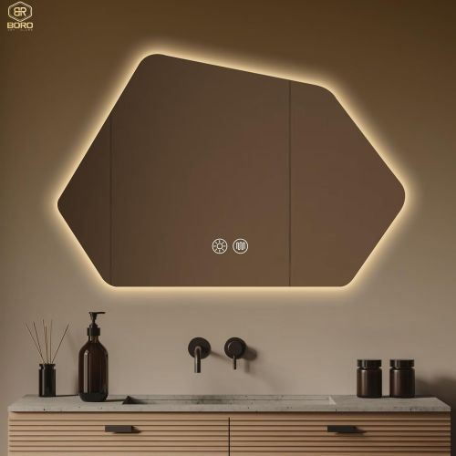 Gương phòng tắm LED, Gương trang điểm, Gương đèn led chống sương mù với 3 màu đèn có thể điều chỉnh độ sáng LED039, KT 60*90cm