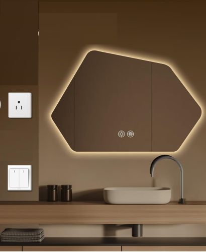 Gương phòng tắm LED, Gương trang điểm, Gương đèn led chống sương mù với 3 màu đèn có thể điều chỉnh độ sáng LED039, KT 60*90cm