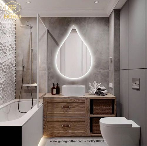 Gương treo tường LED giọt sương, Gương phòng tắm không khung có đèn LED040, KT 60*90cm