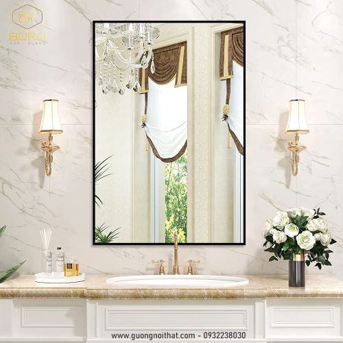 Gương nhà tắm khung nhôm gương phôi Bỉ NHOMBR003, kích thước 60*80 cm